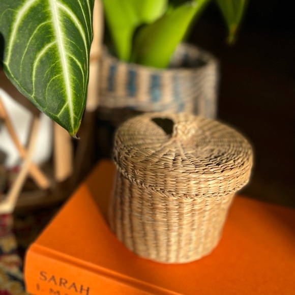 Rattan basket with lid round natural vintage - Picture 8 of 9